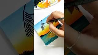 Beach sunset Easy canvas painting with Acrylics ️ | Landscape Painting tutorial #art