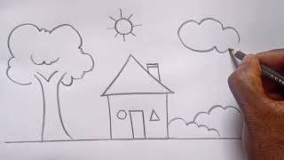 how to draw house drawing easy step by step@Kids Drawing Talent