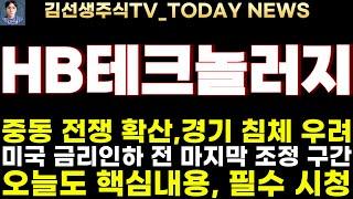 [HB테크놀러지 주가전망]8.2마감속보, 중동 전쟁 확산, 미국 경기 침체 우려, 금리인하 전 마지막 조정 구간입니다!