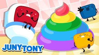 Marshmallows' Colorful Poo | Rainbow Poo Poo Song | Fruits and Vegetables | Color Songs | JunyTony