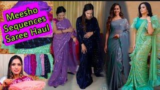 Meesho Sequence Work Saree Haul/My Sequences Work Sarees Collection/Meesho Latest Trendy Saree Haul