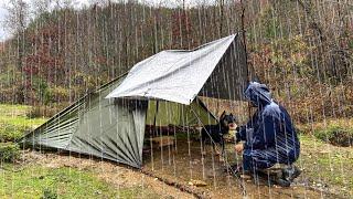 2 Days in the Forest in Heavy Rain and Wind - Rain Camping, Rain storm, Flood, Bad Weather