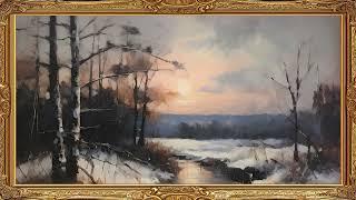 Winter Landscape Frame TV Art Vintage Painting Screensaver Framed 4K HD Wallpaper Snowy Slideshow