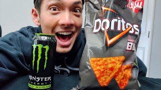 AndrewEatsAll Tries and Reviews: *NEW* Monster Energy Zero Sugar and Doritos Sweet and Tangy BBQ!