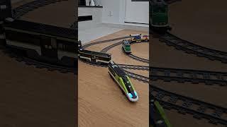 LEGO trains 60197 and 60337 collide at the intersection! derailment and off-track chaos!