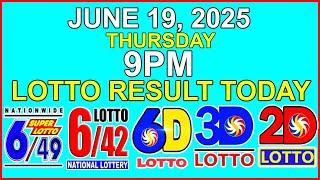 Lotto Result Today 9pm Draw June 19 2025 PCSO