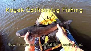 Kayak Catfish Jug Fishing, how I make and use catfish noodle jugs