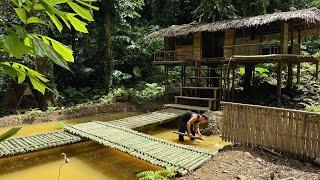 Build bushcaft house with bamboo. Build garden in the deep forest. Make  primitive fish trap - Ep.10