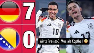 Deutschland gegen Bosnien 7-0 & Highlights Tore & Florian Wirtz Freistoß , Jamal Musiala Goal