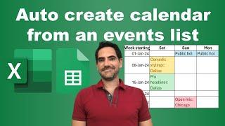 Auto create calendar from event data in Excel or Google Sheets