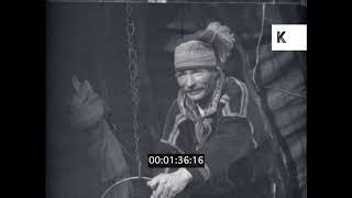 1920s, 1930s Finland, Laplander Family Eating Dinner Inside Tent, 16mm