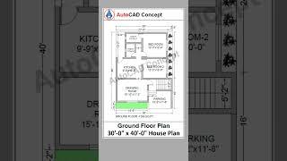 30x40 House plan with car  parking | 30 by 40 Simple House plan | 1200 Sq.ft.House Plan #house #2d