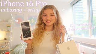 IPHONE 16 PRO UNBOXING & SET UP! iOS 18 customization + cute phone case haul!!