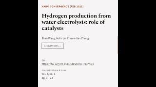 Hydrogen production from water electrolysis: role of catalysts | RTCL.TV