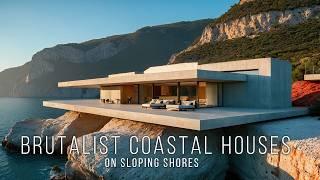 Modern Brutalist Concrete Coastal Houses on Sloping Shores