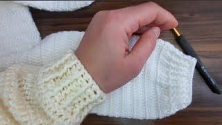 How to make a CUFF. How to make a knitted cuff on the arm of a cardigan sweater.Manşet yapılışı