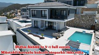 Didim Akbük'te full deniz manzaralı müstakil bahçeli otoparklı havuzlu lüks 3+1 sıfır eşyalı villa