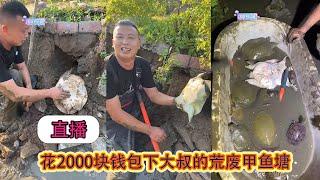 【直播】花2000块钱包下大叔的荒废甲鱼塘，没想到里面出现...... 【在养殖场安全，请大家不要模仿】