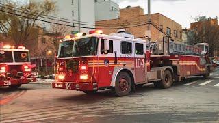 FDNY - Tiller Ladder 104 Responds as the FAST Truck into 10-75