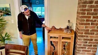 Live Edge Whiskey Cabinet Wedding Gift, His Reaction Is Priceless!