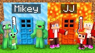 Mikey Family ICE vs JJ Family FIRE DOOR Survival Battle in Minecraft (Maizen)