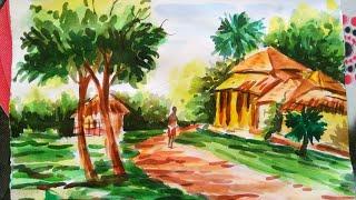 simple watercolor landscape painting for beginners / Art by sukanta