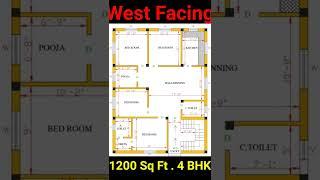 #shorts 30' X 40' House Plan || 4 BHK Home Design || 1200 Sq Ft West Facing Naksha ||