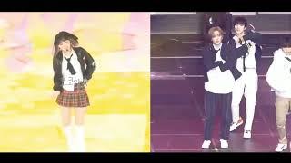 Hyunjae THE BOYZ and Chaewon LE SSERAFIM dancing to Hype Boy (Minji part)