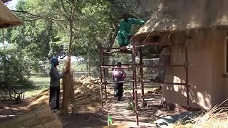 Skilled workers thatching a rondavel in Kruger National Park