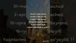 Qadr kechasi qachon 2024 # hayit namozi 2024 # ramazon taqvimi# saharli# iftorlik#2024