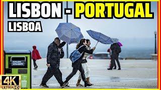 Walking Through Downtown Lisbon in the Rain | Portugal