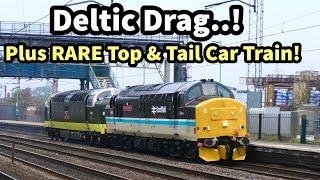 Tractor DRAGS Deltic! Plus RARELY Seen Top & Tail CAR & VAN Train! Plus other LOCOS at SPEED..!