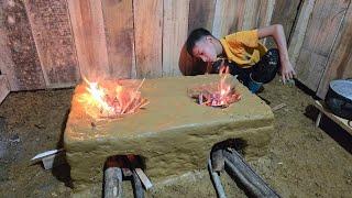 new life in the forest and wooden house, clay stove making skills, daily life of highland boy khai