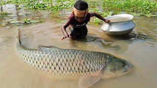 Amazing Hand Fishing Video | Traditional Boy Catching Fish By Hand in Pond Water #fishing