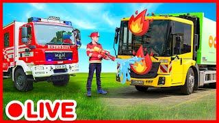  Garbage trucks and Fire trucks  | Fun with Excavators, Trucks, and Tractors! | KIDIBLI