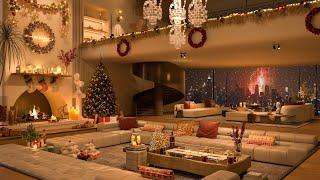  Luxurious Apartment Christmas Ambience 2025  Snowing & Cozy Fireplace with Christmas Jazz Music