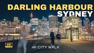 Darling Harbour Walk Night | Sydney Walk 4k Closed Captions