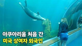 한국 아쿠아리움 처음 가 본 미국 상여자 외국인 ( 사천 아라마루 아쿠아리움 ) #외국인반응 #외국인 #아쿠아리움