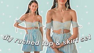 DIY RUCHED OFF SHOULDER CROP TOP AND SKIRT SET I Regine Morales