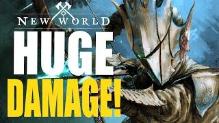 New World MASSIVE Damage BOW & HATCHET Build!  HUNTER! Easy SOLO Build For Questing And Leveling!