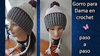 GORRO PARA DAMA en crochet PASO A PASO