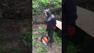 9 year old kid Josh Dengler starting Stihl 462 chainsaw.