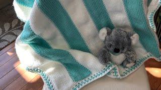 “Simple Stripes” Baby Blanket with Square Lace Border ~ Addi, Sentro, Circular Knitting