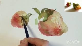 Watercolor strawberry #watercolor #aquarelle #art #tiktok #акварель