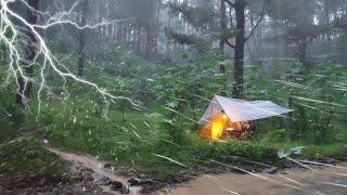 CAMPING IN VERY HEAVY RAIN, THUNDERSTORM AND FLOOD ️ HEAVY RAIN WITH THUNDER AND FLOOD