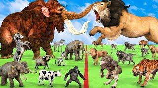 Giant Mammoth Elephants vs Zombie Wolf vs 5 Giant Lion Tiger Attack Baby Zebra Cow Buffalo Gorilla