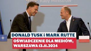 Donald Tusk i Sekretarz Generalny NATO Mark Rutte - oświadczenie dla mediów, Warszawa 13.11.2024