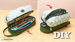 DIY Double Layer Pencil Case | 2-Compartment Zipper Pouch Sewing Tutorial