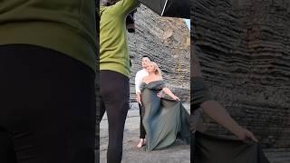 Beach maternity photoshoot using silk wrap as a dress, wait for the final image 