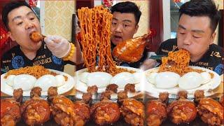 Mukbang ASMR Taste delicious food  Xiaofeng Eating Fry Chicken thighs 4, Fried Noodles, Egg Boil 4